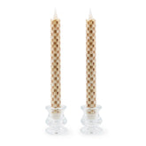 Mocha Check Flameless Dinner Candles, Set of 2