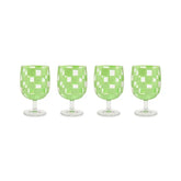 Green Check Acrylic Water Goblets, Set of 4