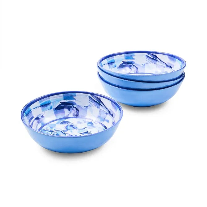 Blue Marble Check Melamine Small Bowls, Set of 4